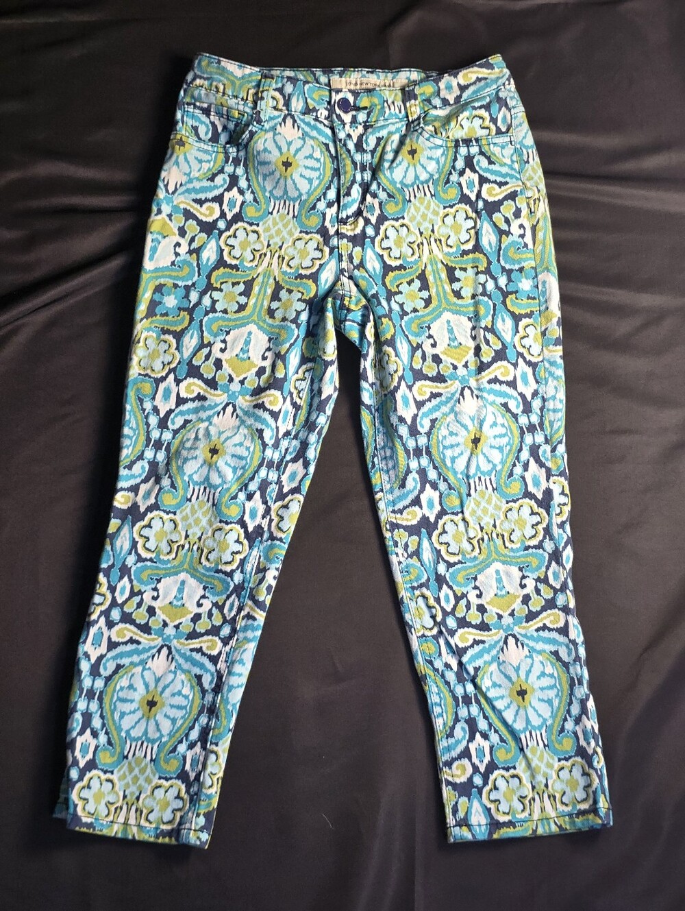Jones New York Chelsea Cuffed Capri Pants Blue Green Paisley Size 8P